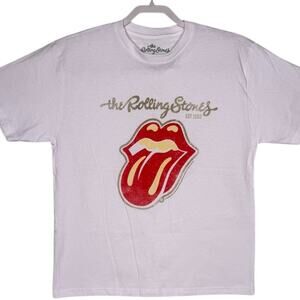 The Rolling Stones White Classic Graphic Tongue Mens Short Sleeve Logo T-Shirt